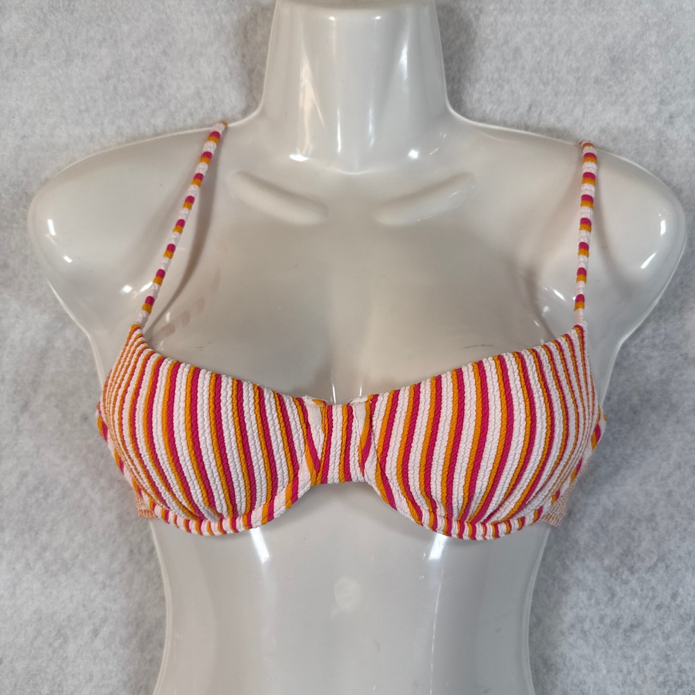 PacSun Swim Eco Striped Underwire Bikini Top Pink Orange White XXS NWT 0810